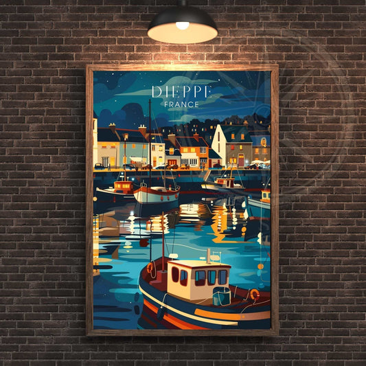 Affiche Dieppe - impression de voyage Dieppe, France - Impression Dieppe - Une nuit au Port de Dieppe