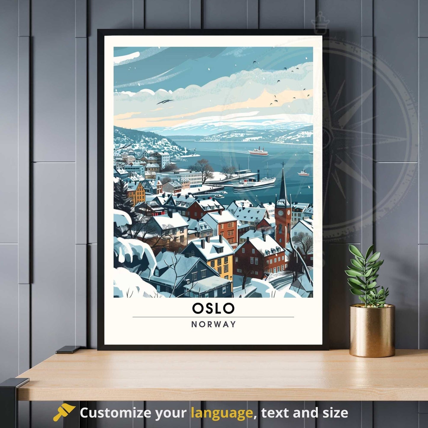 Affiche Oslo - impression de voyage Oslo, Norvège - Impression Norvège - Oslofjord en hiver