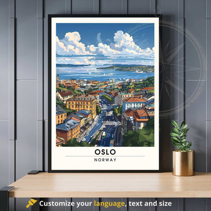 Affiche Oslo - impression de voyage Oslo, Norvège - Impression Norvège - Vue de ciel