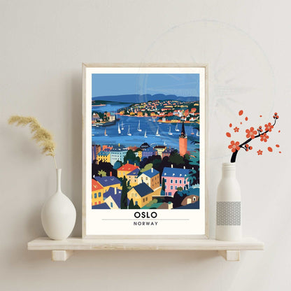 Affiche Oslo - impression de voyage Oslo, Norvège - Impression Norvège - Vue de ciel