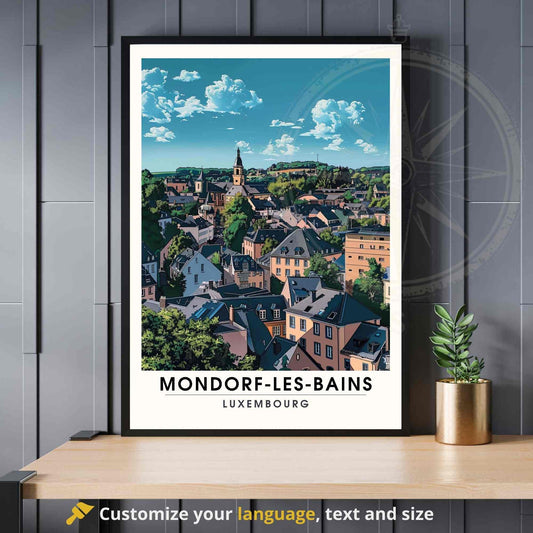 Affiche Mondorf-les-Bains - impression de voyage Luxembourg - vue de ciel