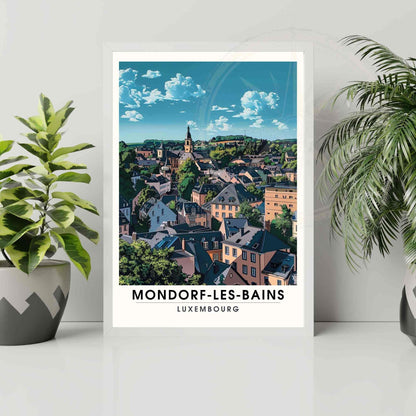 Affiche Mondorf-les-Bains - impression de voyage Luxembourg - vue de ciel