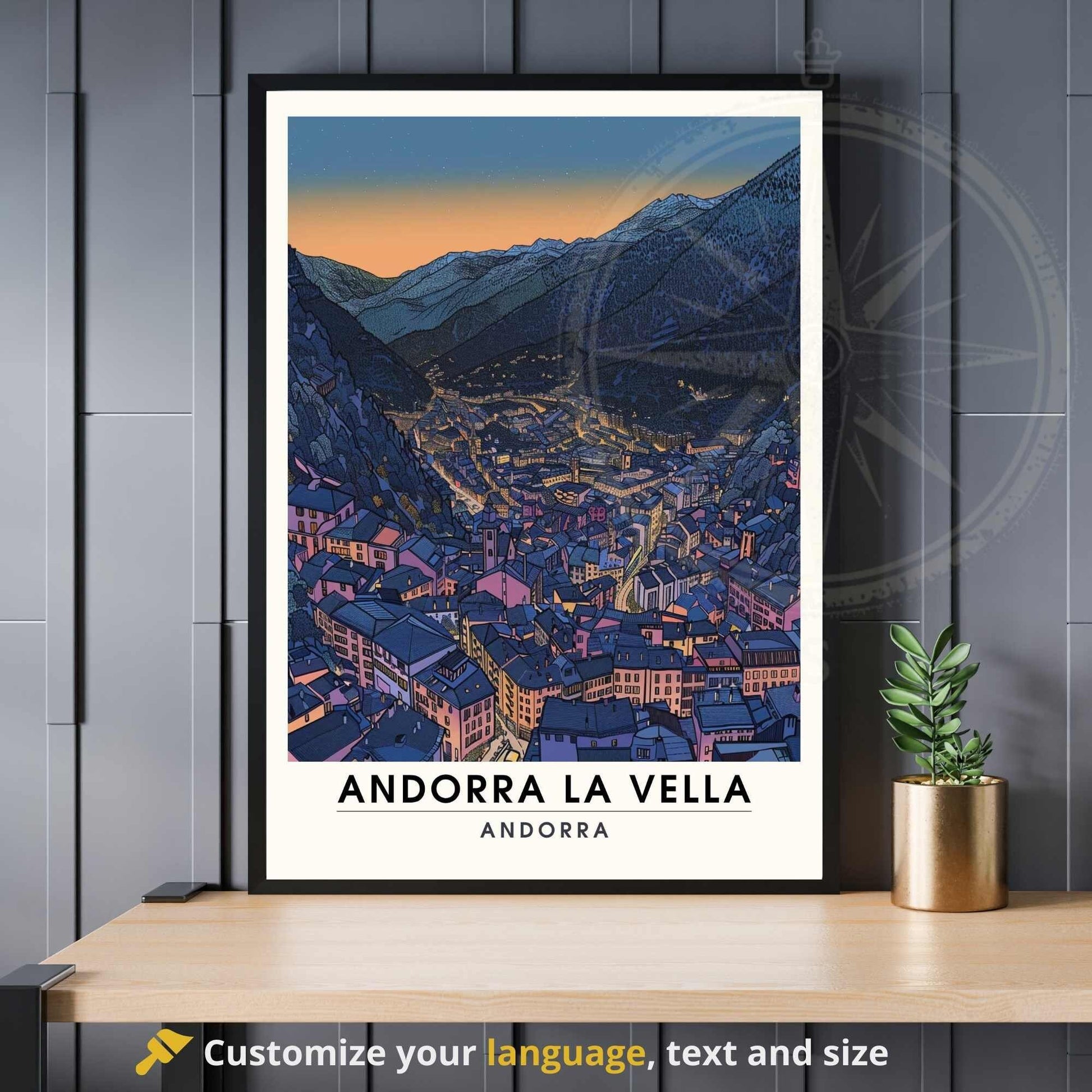 Affiche Andorre - Affiche Andorre-la-Vieille - impression de voyage Andorre-la-Vieille nuit