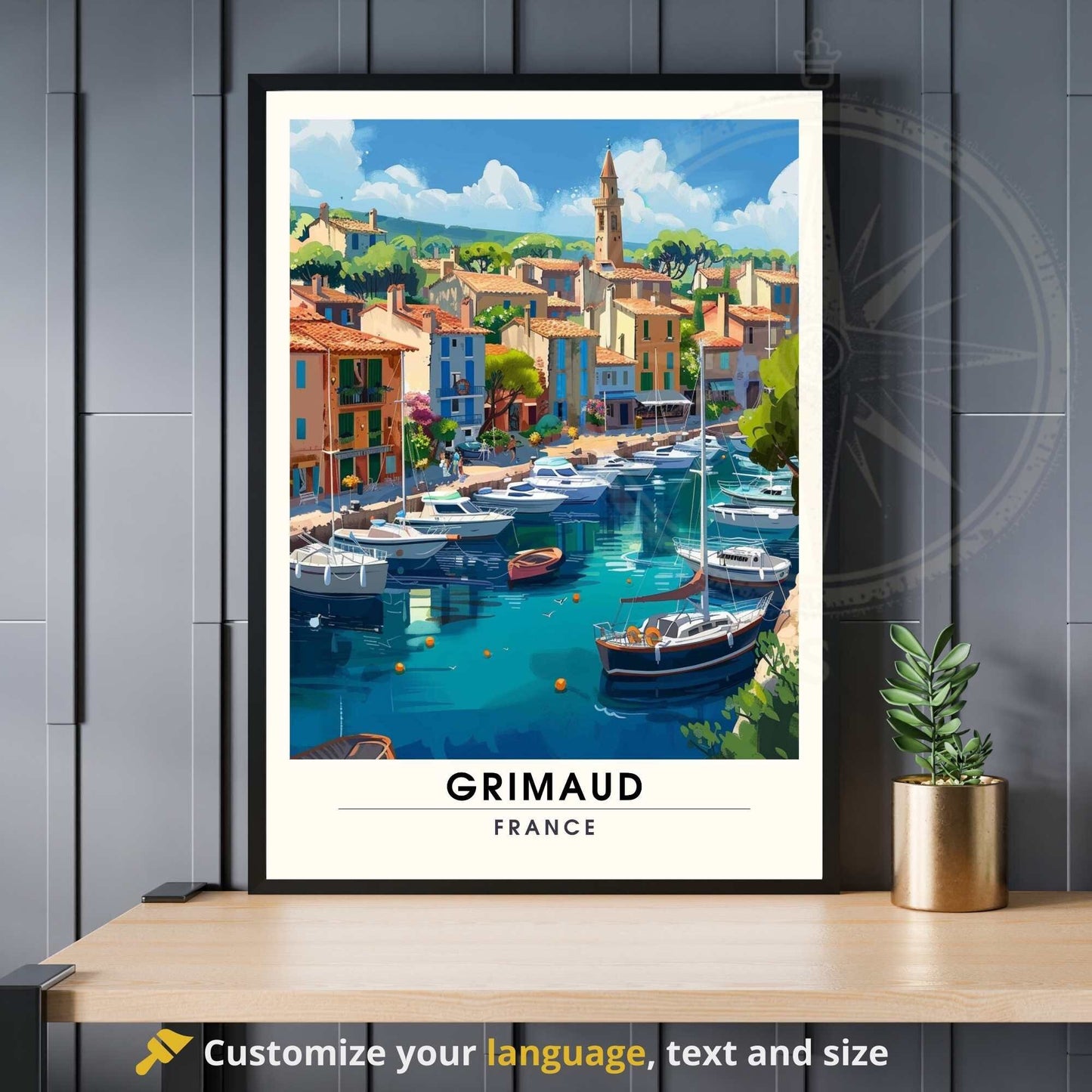 Affiche Grimaud - impression de voyage Grimaud, France - Affiche Côte d'Azur - Port Grimaud