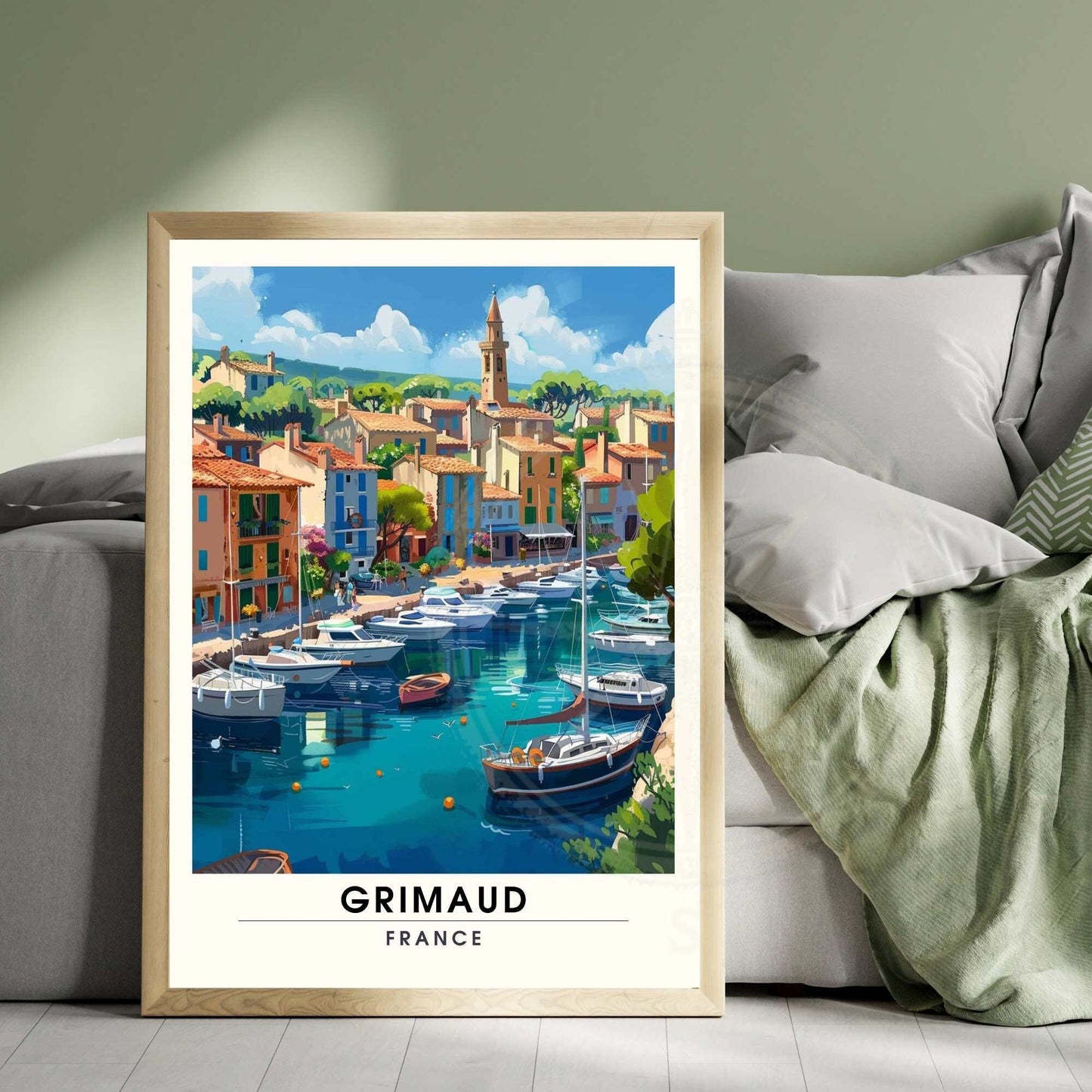 Affiche Grimaud - impression de voyage Grimaud, France - Affiche Côte d'Azur - Port Grimaud