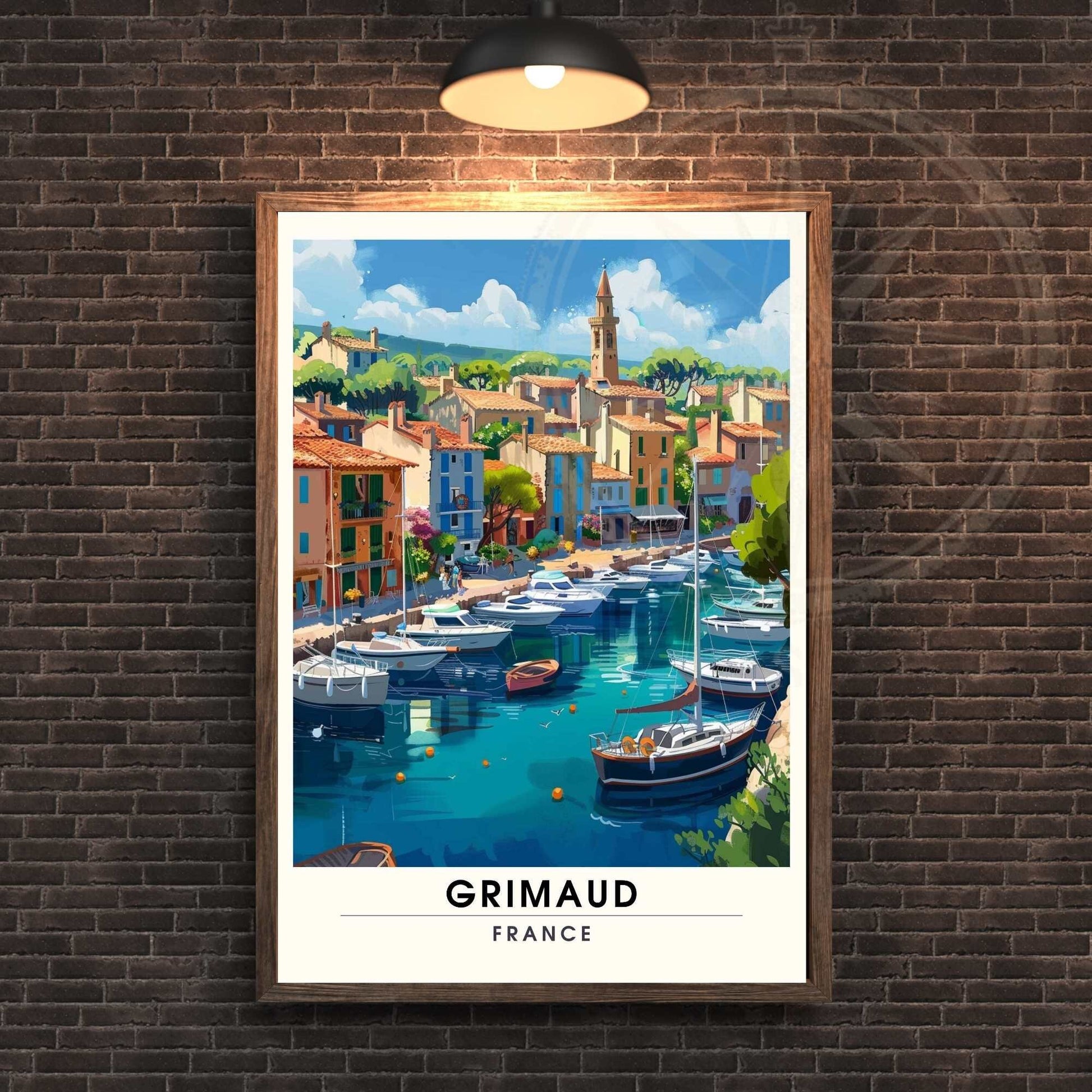 Affiche Grimaud - impression de voyage Grimaud, France - Affiche Côte d'Azur - Port Grimaud