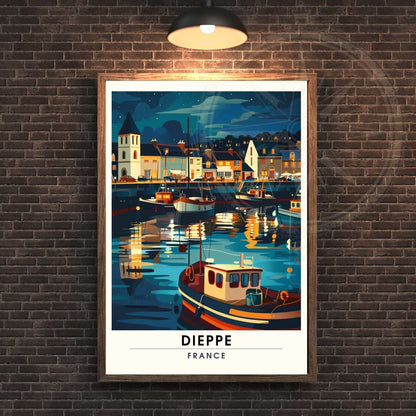 Affiche Dieppe - impression de voyage Dieppe, France - Impression Dieppe - Une nuit au Port de Dieppe