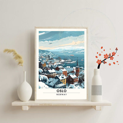 Affiche Oslo - impression de voyage Oslo, Norvège - Impression Norvège - Oslofjord en hiver