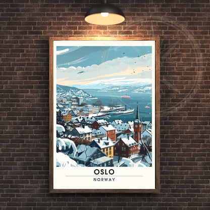 Affiche Oslo - impression de voyage Oslo, Norvège - Impression Norvège - Oslofjord en hiver