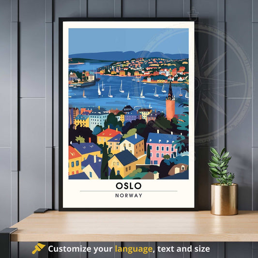 Affiche Oslo - impression de voyage Oslo, Norvège - Impression Norvège - Vue de ciel