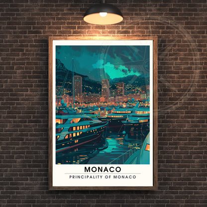 Affiche Monaco - impression de voyage Monaco - Impression Monte-Carlo la nuit