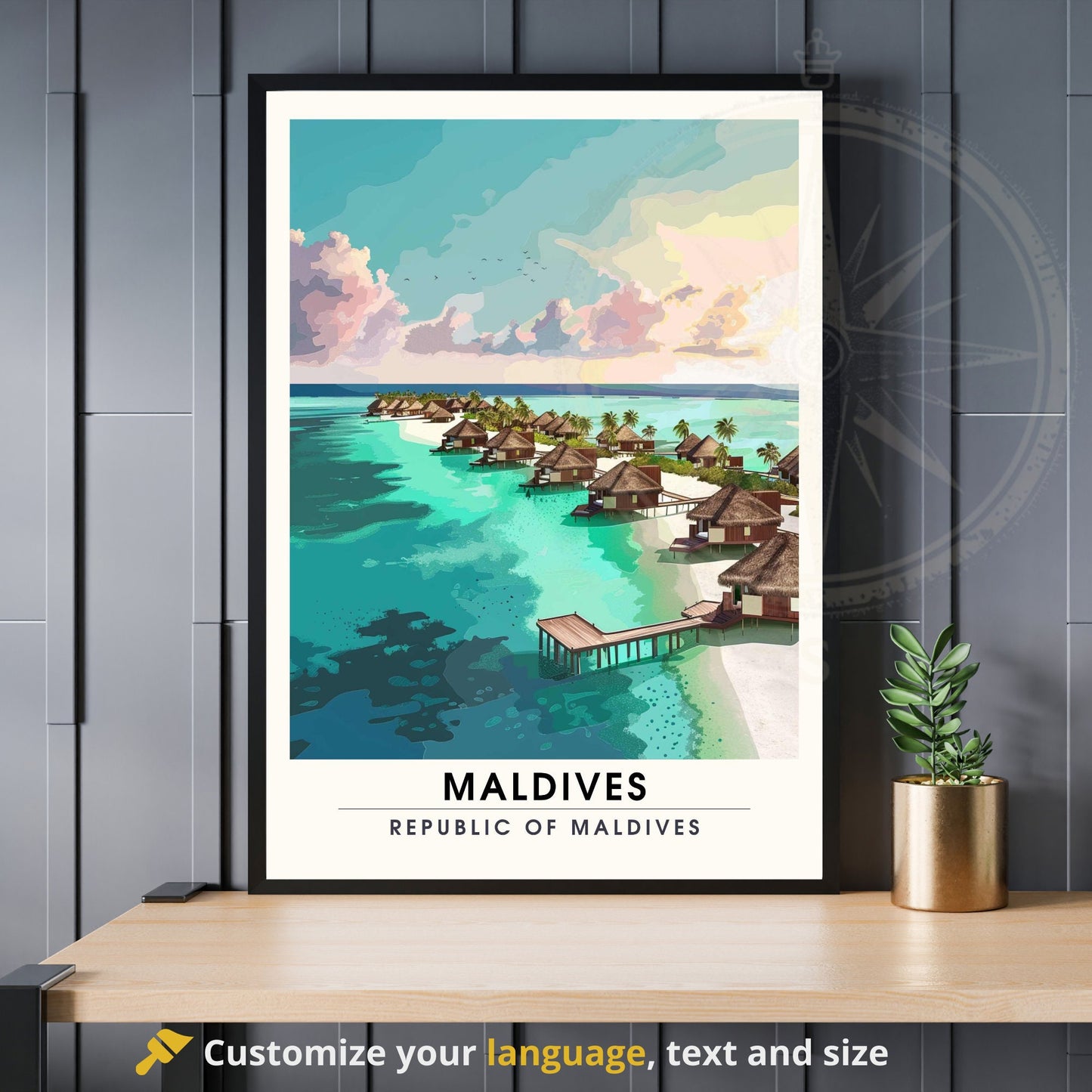 Affiche Maldives | Affiche de voyage Les Maldives | Affiche iles de Maldives | Impression de Vacances - Plage paradisiaque