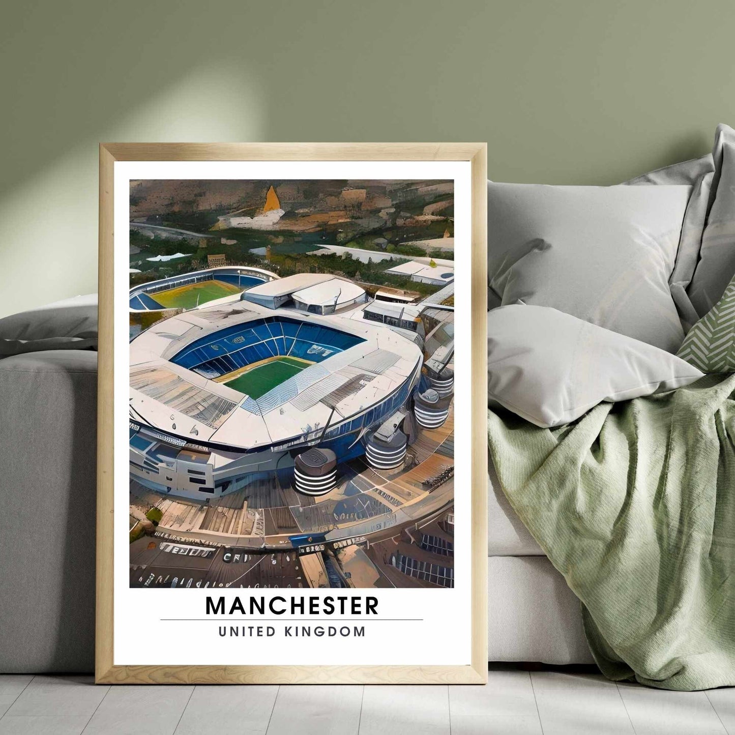 Affiche Manchester - Etihad Stadium | impression de voyage Manchester | affiche de voyage Manchester | Etihad Stadium vue de ciel