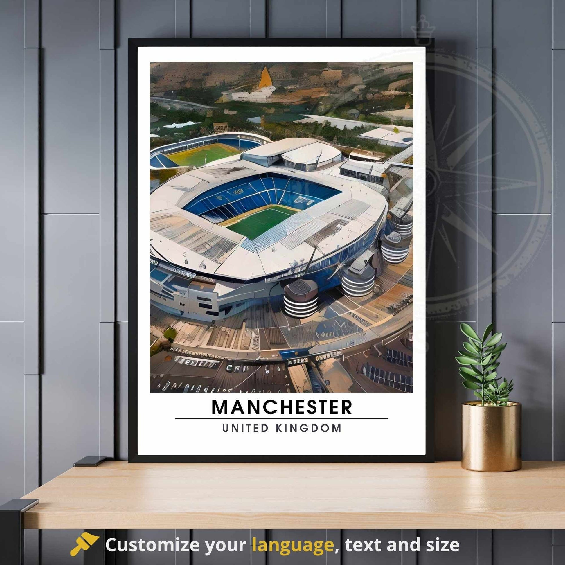 Affiche Manchester - Etihad Stadium | impression de voyage Manchester | affiche de voyage Manchester | Etihad Stadium vue de ciel