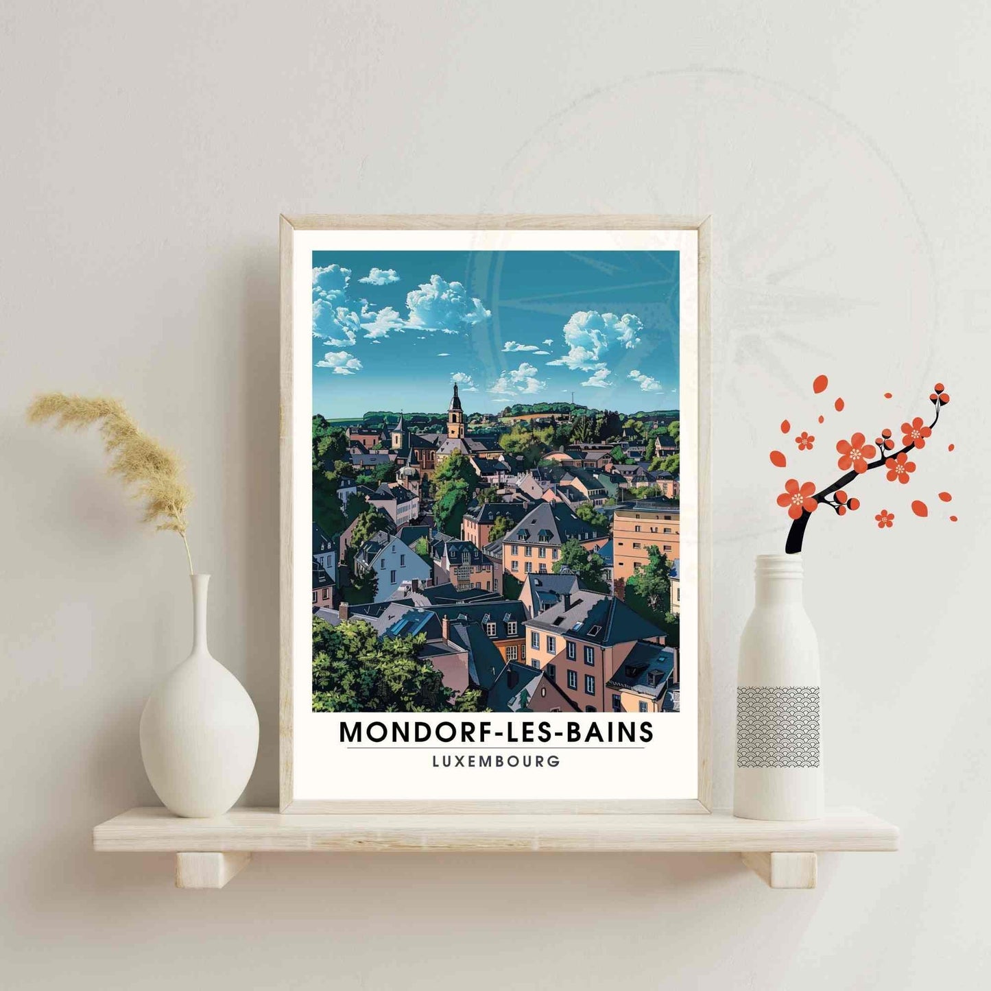 Affiche Mondorf-les-Bains - impression de voyage Luxembourg - vue de ciel