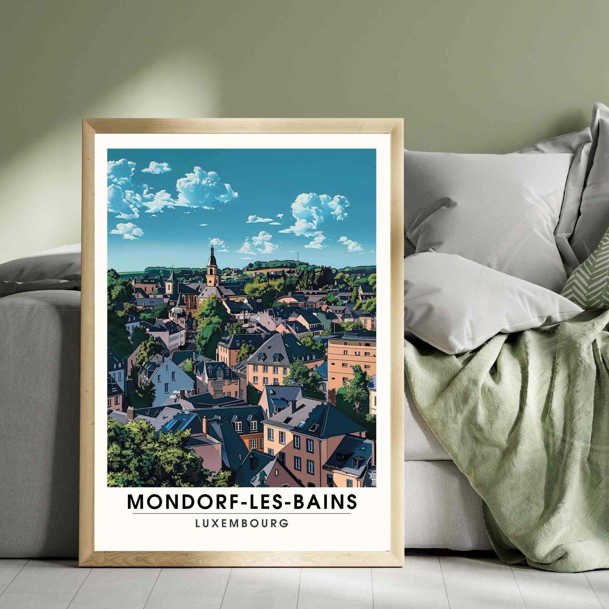 Affiche Mondorf-les-Bains - impression de voyage Luxembourg - vue de ciel