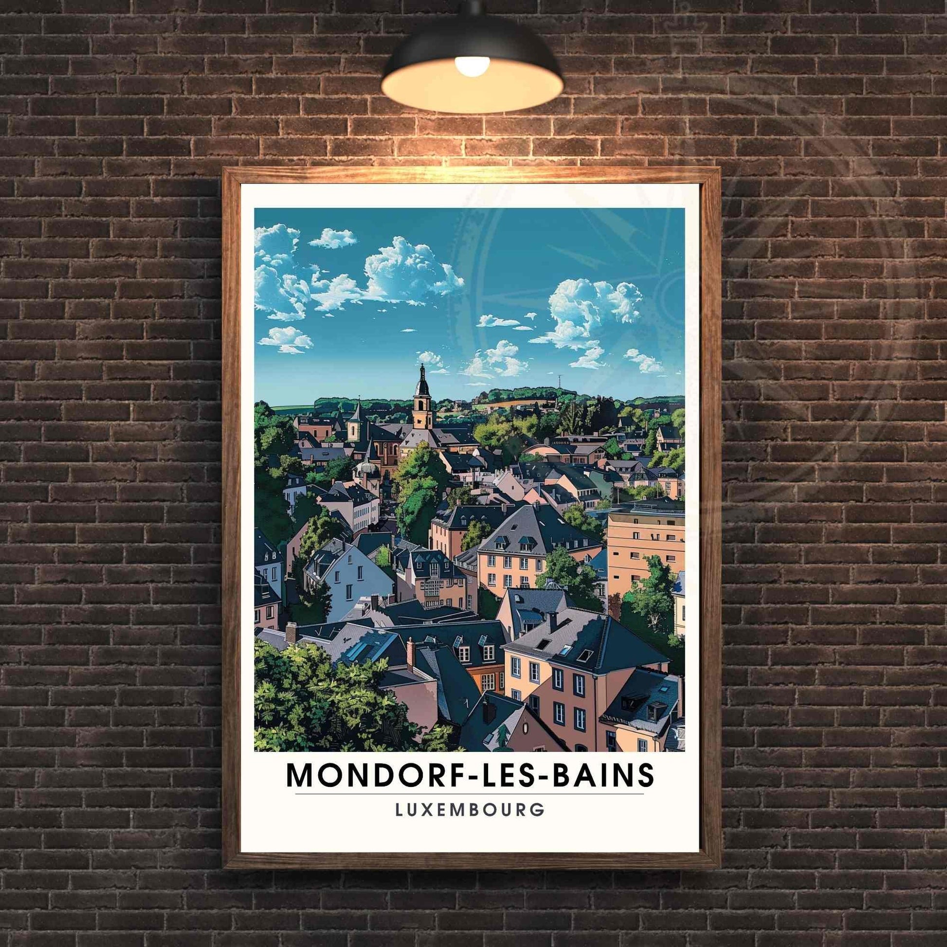 Affiche Mondorf-les-Bains - impression de voyage Luxembourg - vue de ciel