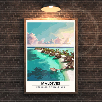 Affiche Maldives | Affiche de voyage Les Maldives | Affiche iles de Maldives | Impression de Vacances - Plage paradisiaque