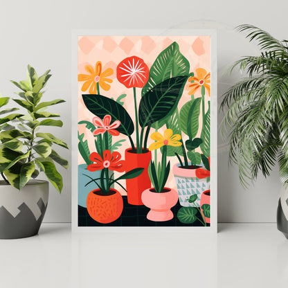 Impression Plantes | Affiche géométrique colorée de plantes | Vases et plantes