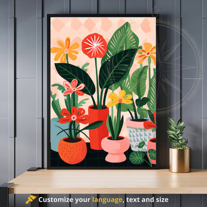 Impression Plantes | Affiche géométrique colorée de plantes | Vases et plantes