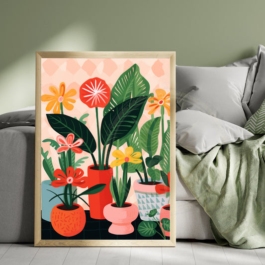 Impression Plantes | Affiche géométrique colorée de plantes | Vases et plantes