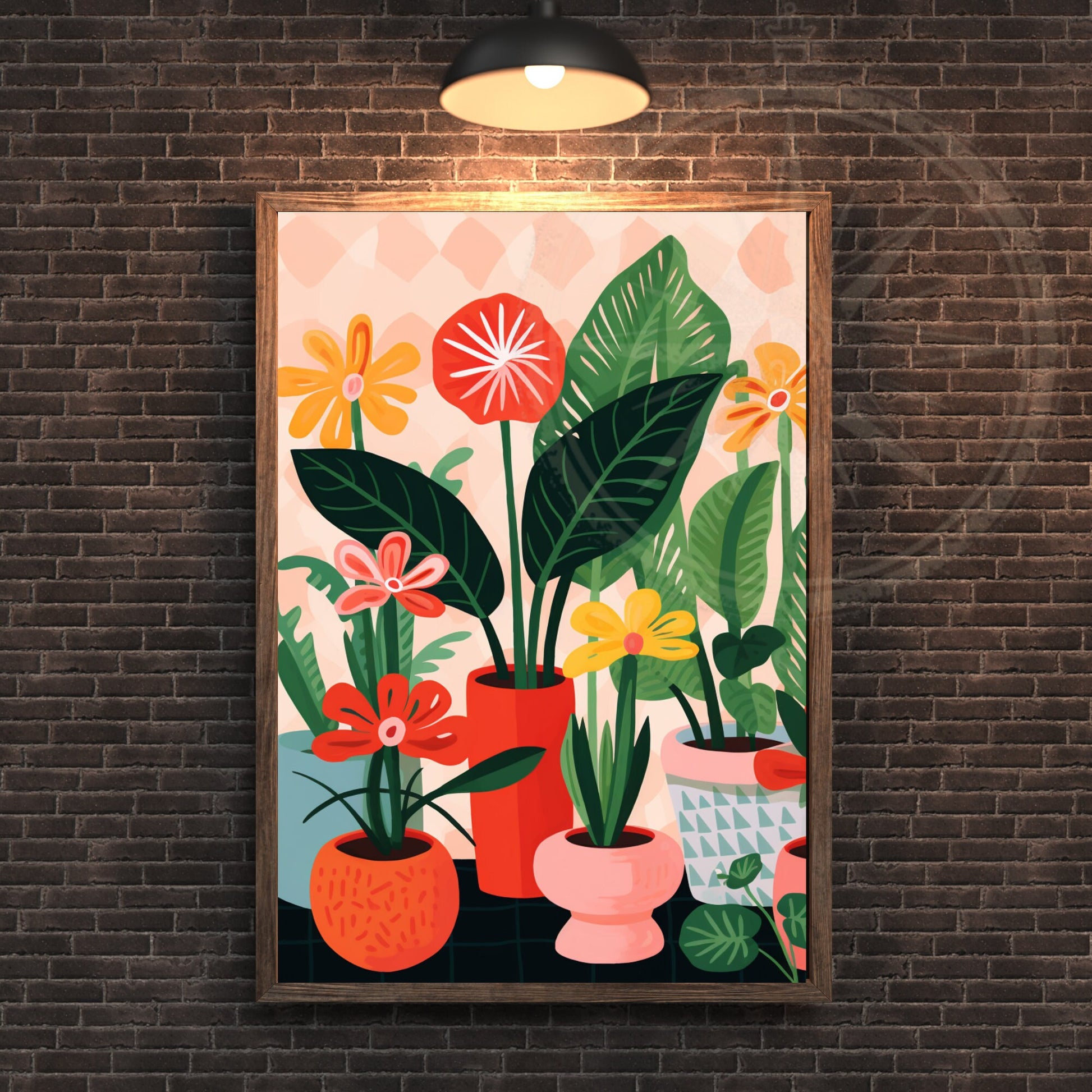 Impression Plantes | Affiche géométrique colorée de plantes | Vases et plantes