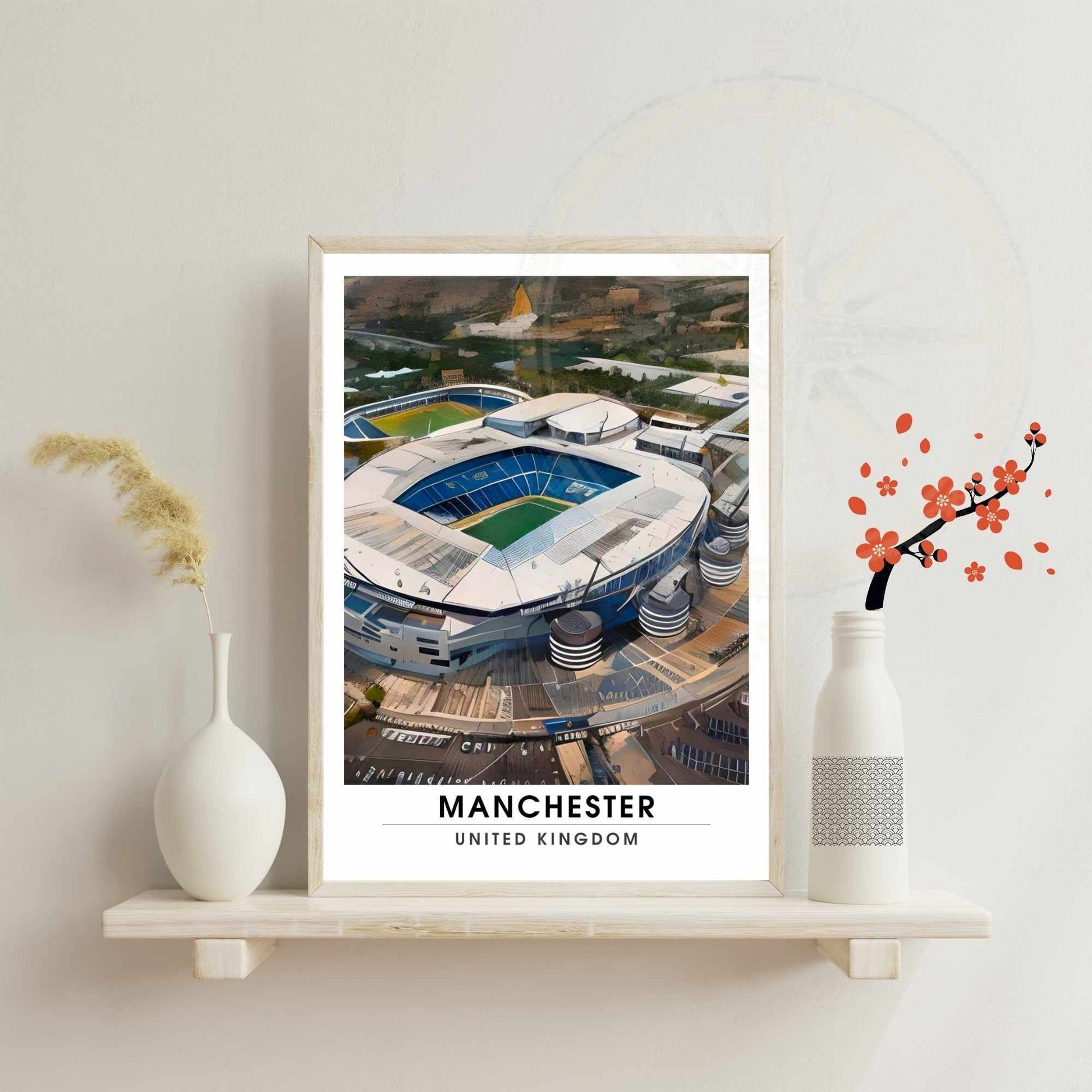 Affiche Manchester - Etihad Stadium | impression de voyage Manchester | affiche de voyage Manchester | Etihad Stadium vue de ciel