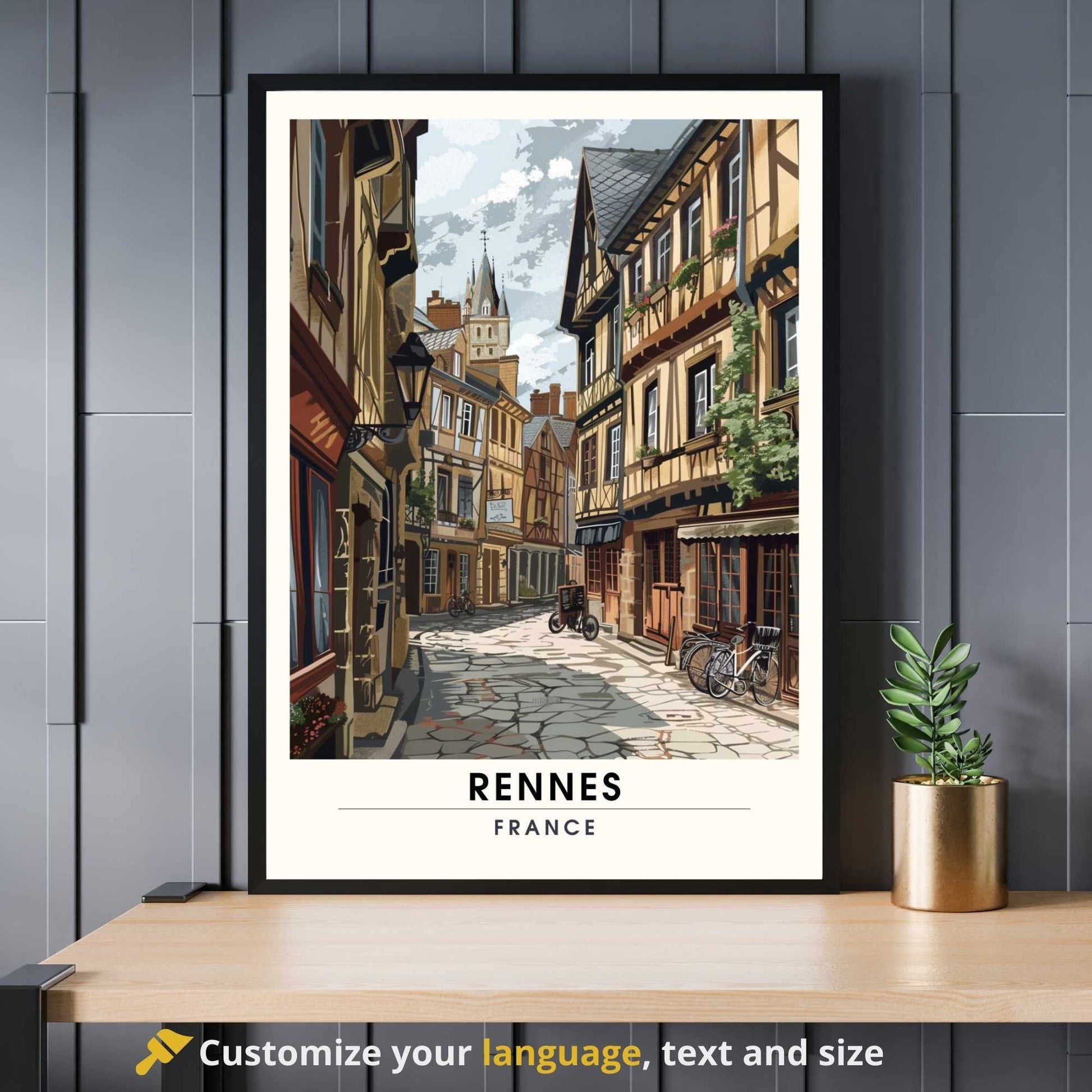 Impression Rennes | Affiche Rennes | Impression de Voyage Renne, France | affiche Bretagne, France