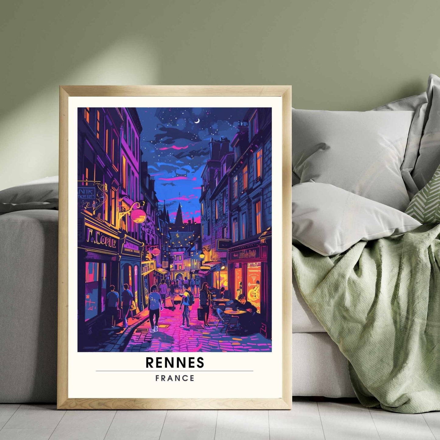 Impression Rennes | Affiche de Voyage Rennes | Impression de Voyage Renne, France | Rennes la nuit