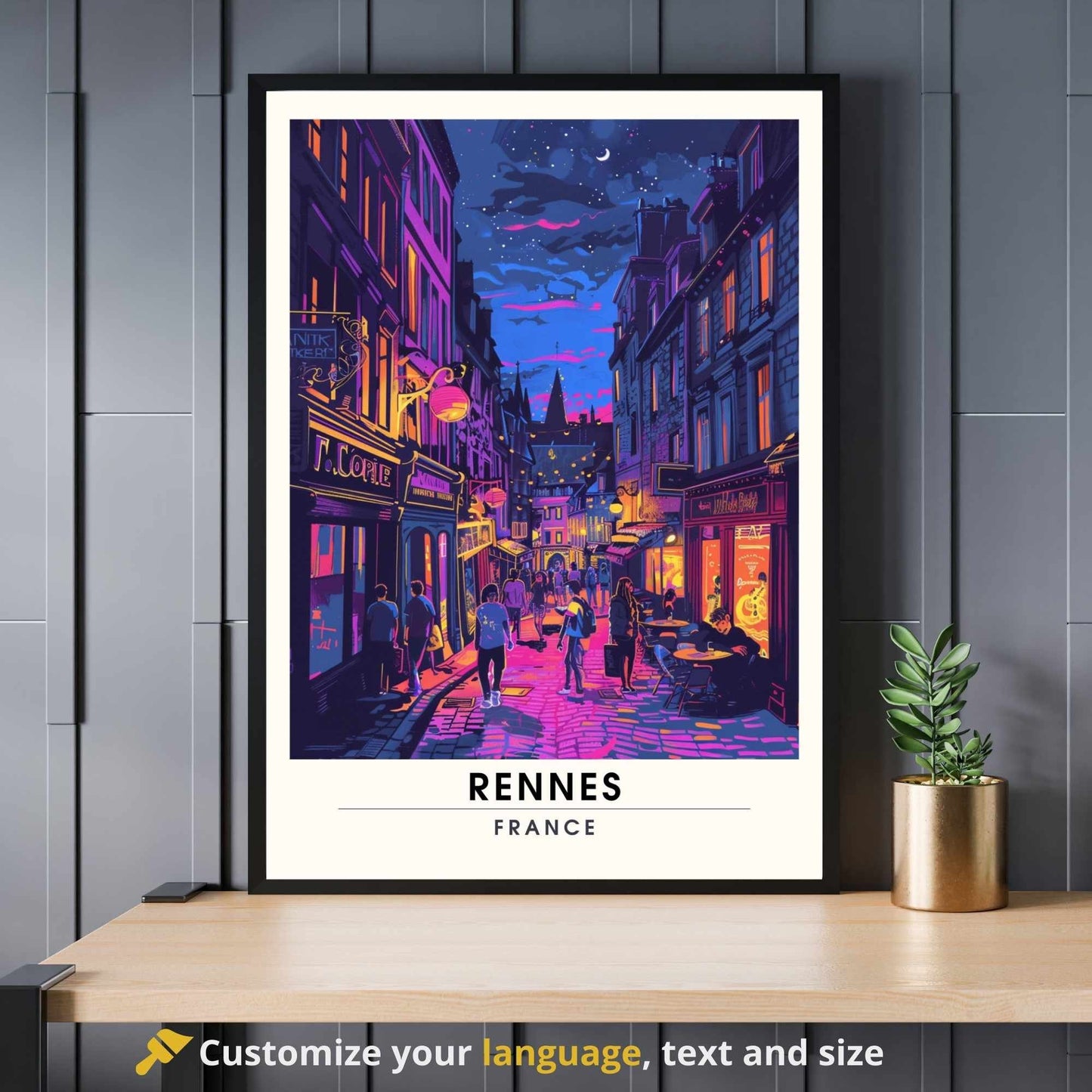 Impression Rennes | Affiche de Voyage Rennes | Impression de Voyage Renne, France | Rennes la nuit