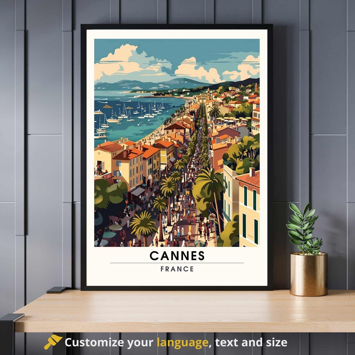 Affiche Cannes | Impression Cannes vue de ciel | affiche de voyage Cannes, France | Affiche Côte d'Azur