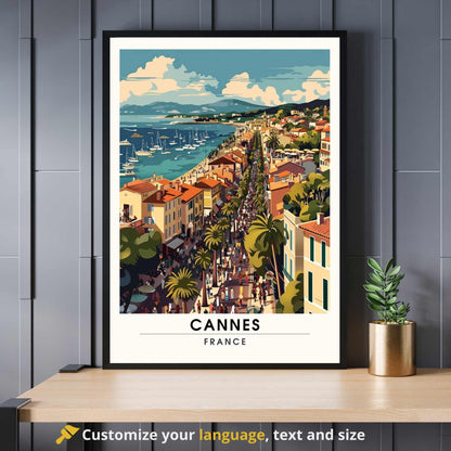 Affiche Cannes | Impression Cannes vue de ciel | affiche de voyage Cannes, France | Affiche Côte d'Azur