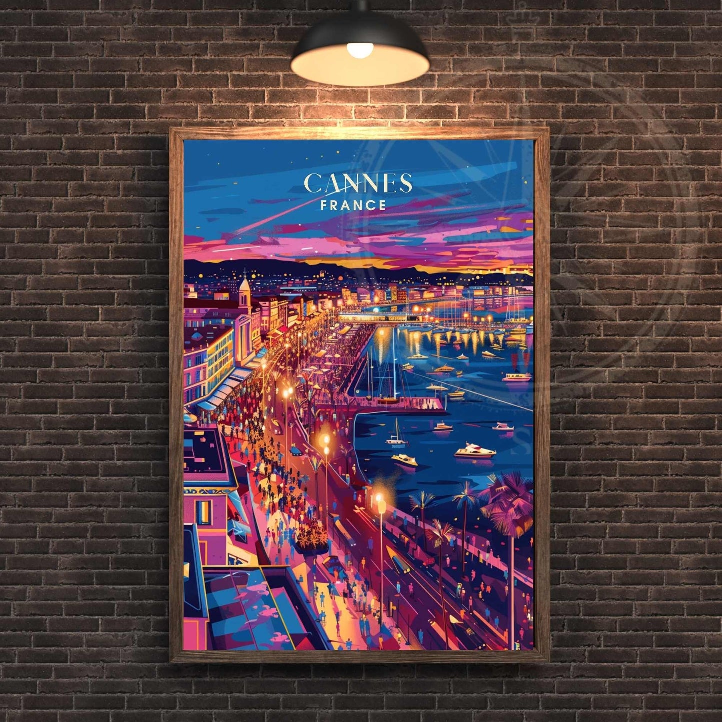 Affiche Cannes | Impression Cannes La nuit | affiche de voyage Cannes, France | Affiche Côte d'Azur - Vue sur le port