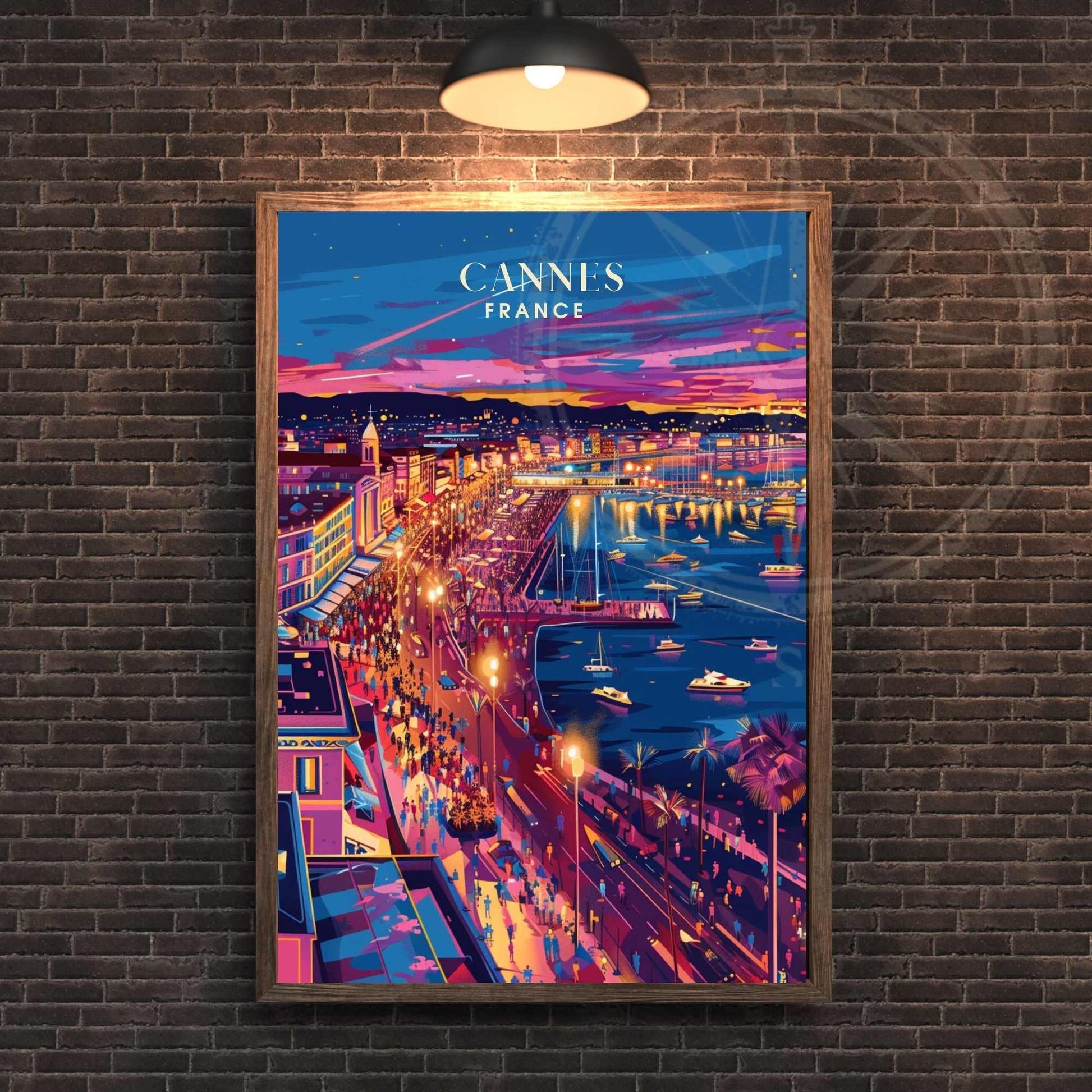 Affiche Cannes | Impression Cannes La nuit | affiche de voyage Cannes, France | Affiche Côte d'Azur - Vue sur le port