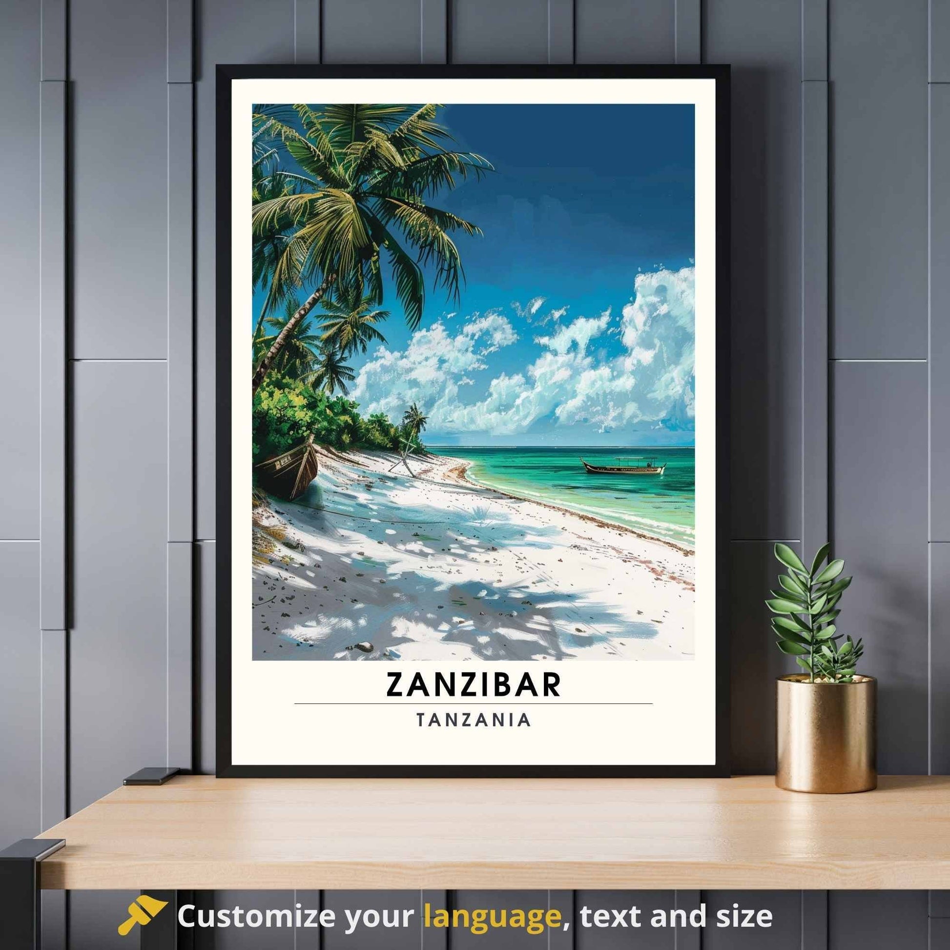 Affiche Zanzibar - impression de voyage Zanzibar, Tanzanie - Plage paradisiaque au sable blanc