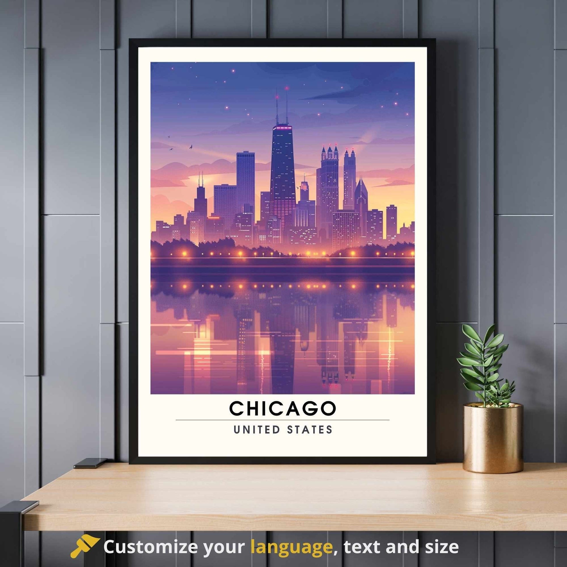 Impression Chicago | Affiche de Voyage Chicago | affiche USA - Chicago la nuit