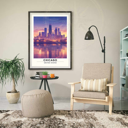 Impression Chicago | Affiche de Voyage Chicago | affiche USA - Chicago la nuit