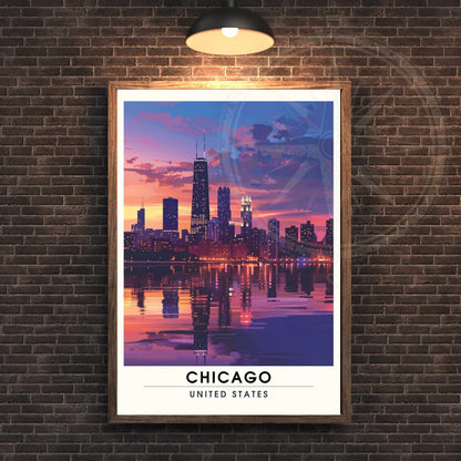 Impression Chicago | Affiche de Voyage Chicago | Chicago la nuit