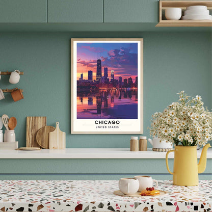 Impression Chicago | Affiche de Voyage Chicago | Chicago la nuit