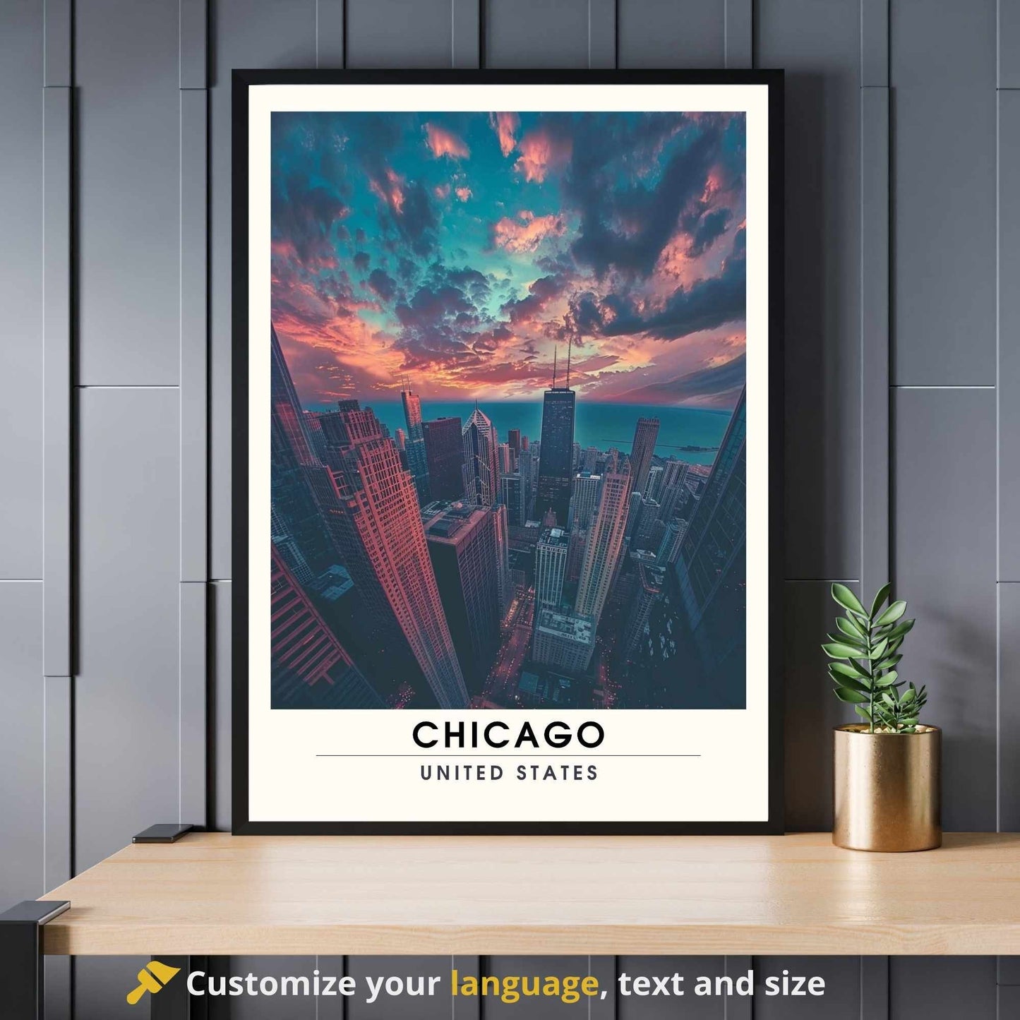 Impression Chicago | Affiche de Voyage Chicago | Chicago vue de ciel