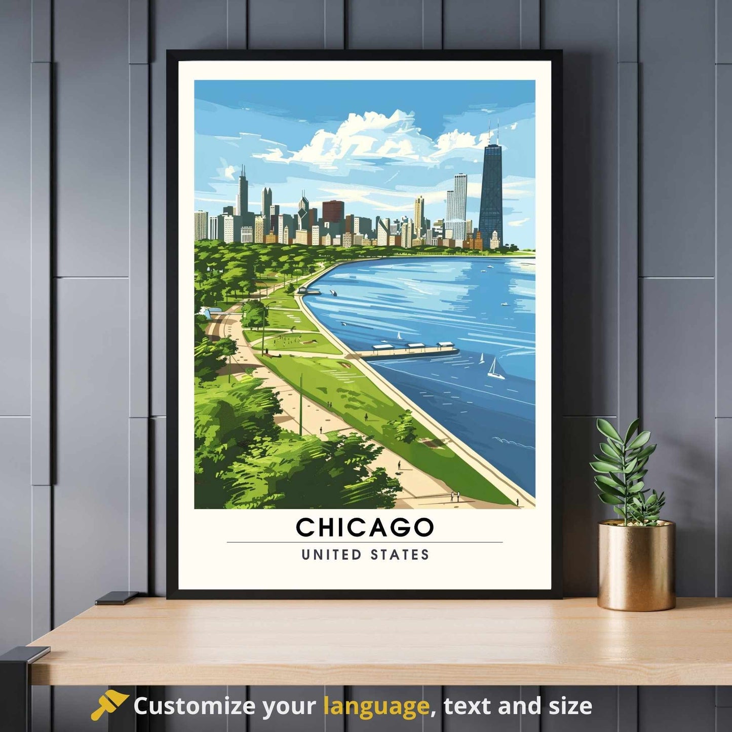 Impression Chicago | Affiche de Voyage Chicago - Vue depuis Grant Park