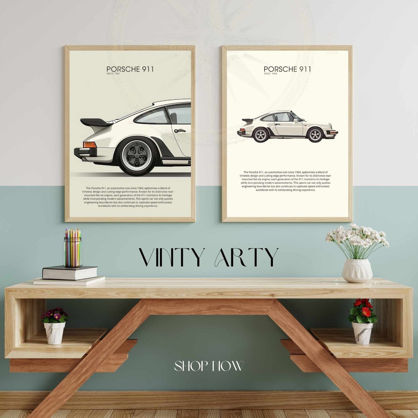 impression Porsche 911 | Affiche Porsche 911 beige | Impression voiture mythique