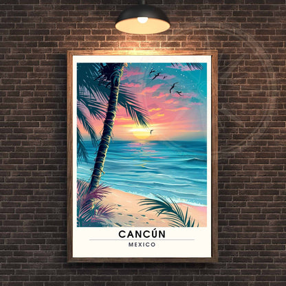 Impression Cancún | Affiche de voyage Cancún, Mexique | Impression Mexique | Coucher de soleil la Plage de Cancún