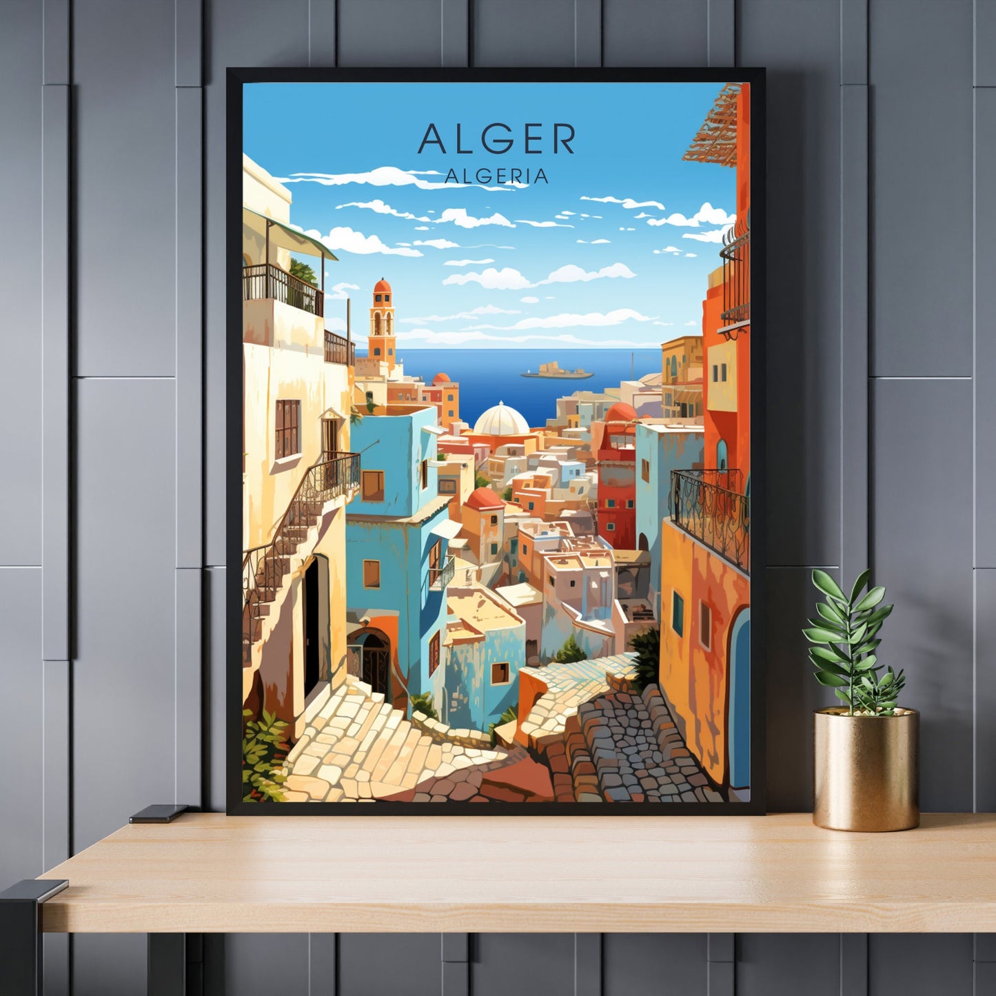 Impression de voyage Alger, Affiche digitale Algérie, affiche de voyage, Casbah