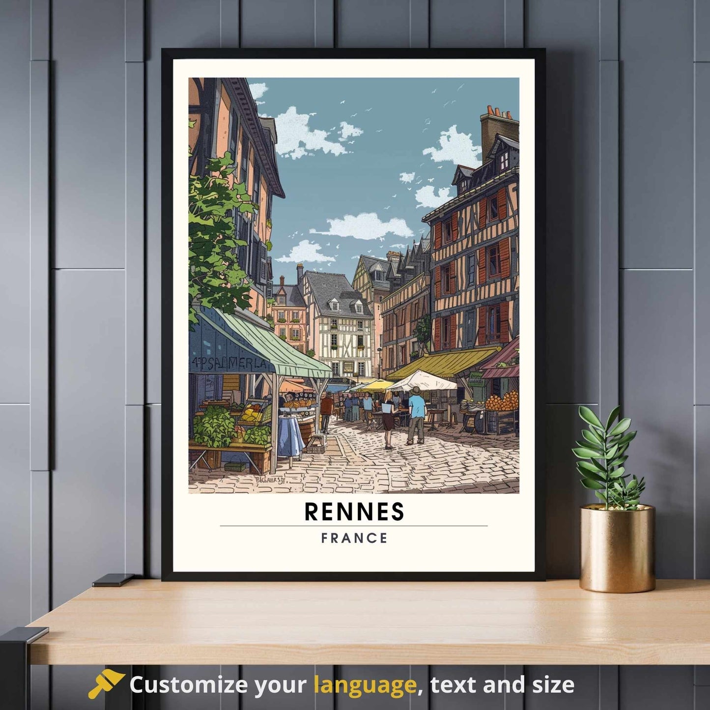 Impression Rennes | Affiche de Voyage Rennes | Impression de Voyage Renne, France | affiche Bretagne