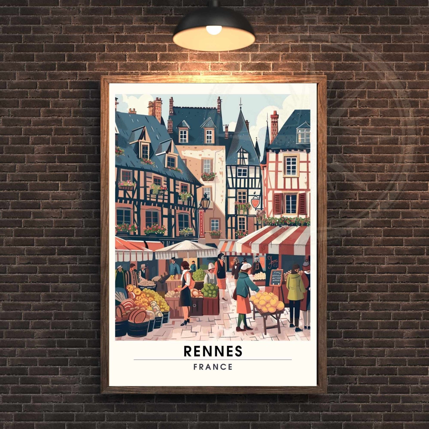 Impression Rennes | Affiche de Voyage Rennes | Impression de Voyage Renne, France | Marché à la place Sainte-Anne