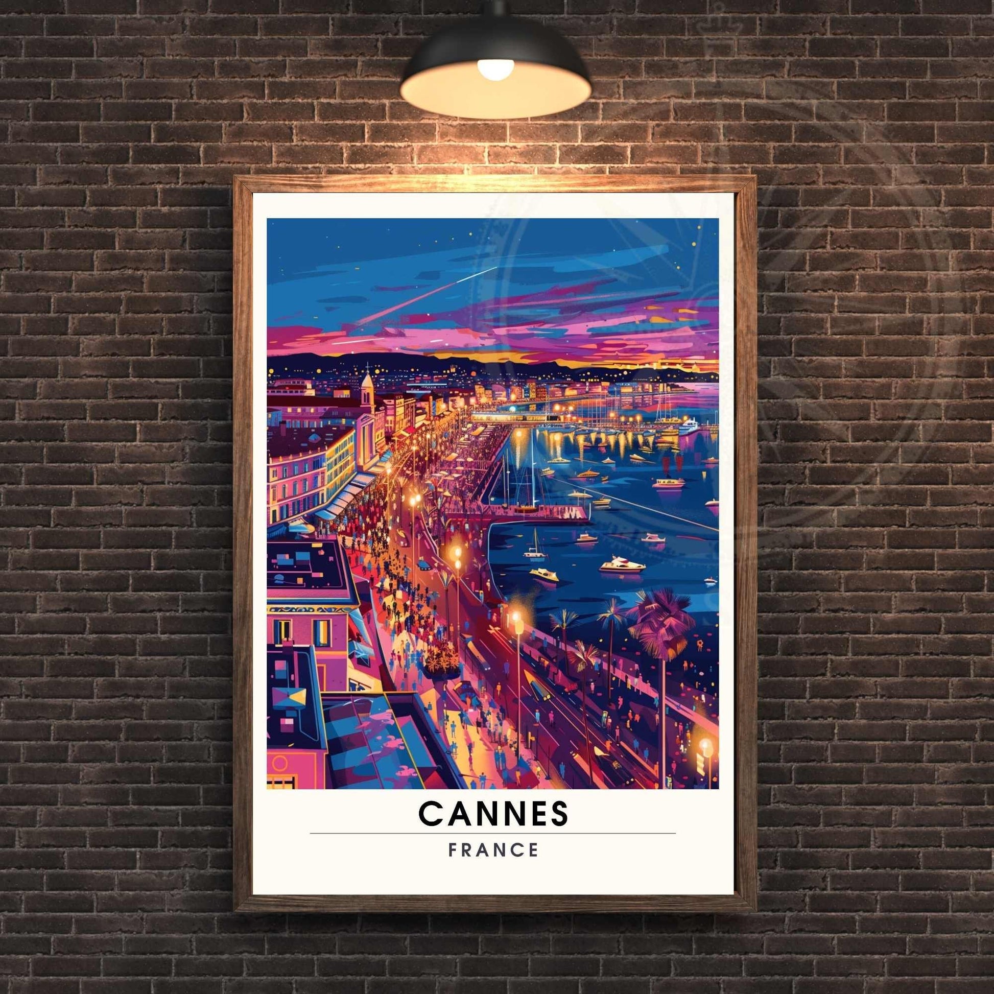 Affiche Cannes | Impression Cannes La nuit | affiche de voyage Cannes, France | Affiche Côte d'Azur - Vue sur le port