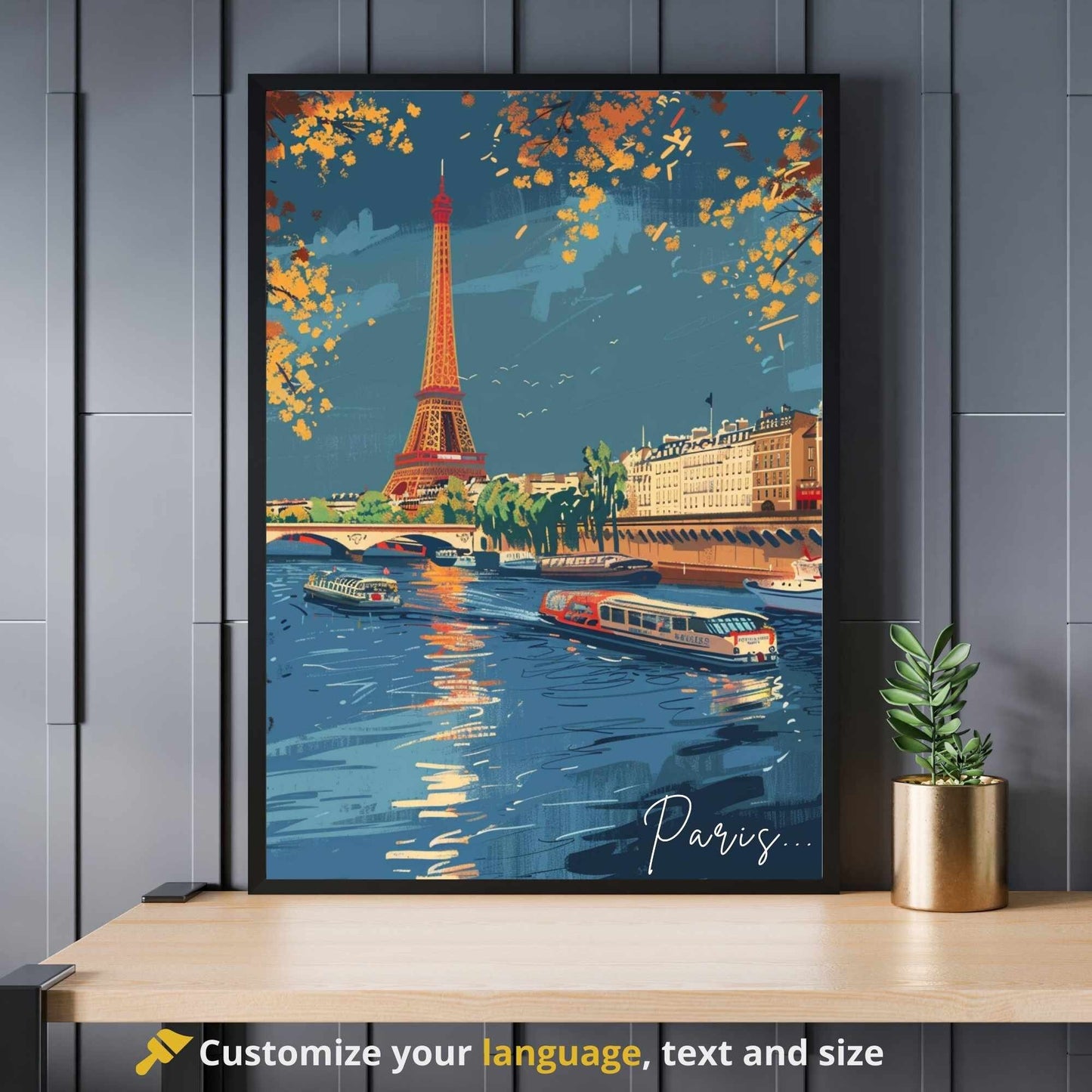 Impression Paris | Affiche de Voyage Paris | Impression de Voyage Paris, France | Tour Eiffel depuis la seine