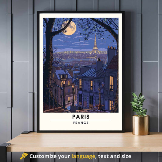 Impression Paris | Affiche de Voyage Paris | Impression de Voyage Paris, France | Voyage nocturne à Paris