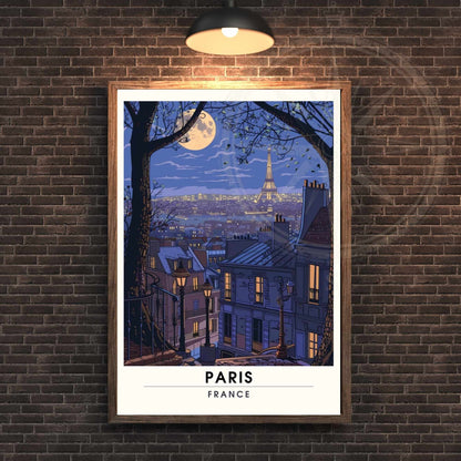 Impression Paris | Affiche de Voyage Paris | Impression de Voyage Paris, France | Voyage nocturne à Paris